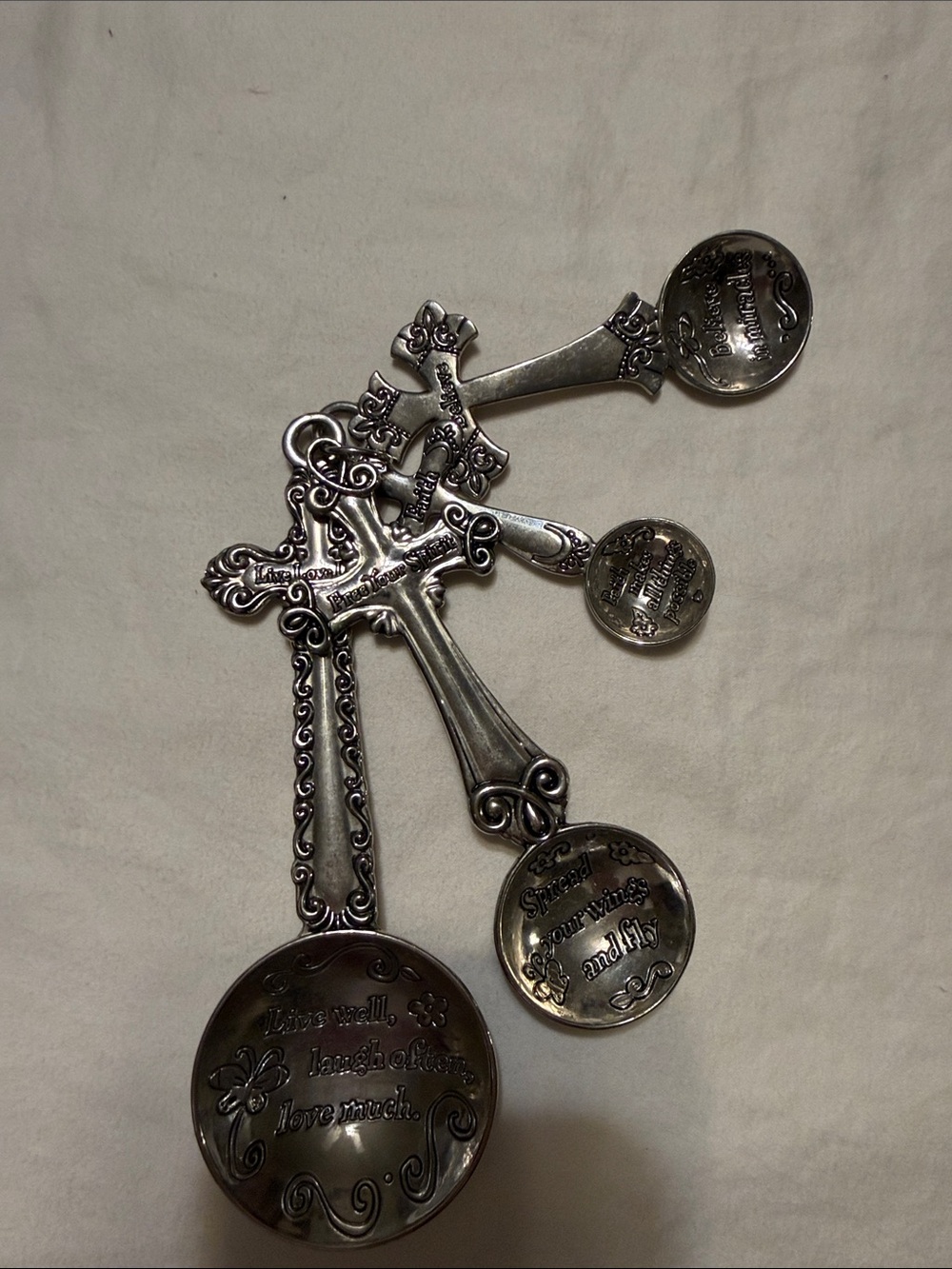 Decorative Silver Tone Cross Measuring Spoon Set - Elegant Home Dining Accent